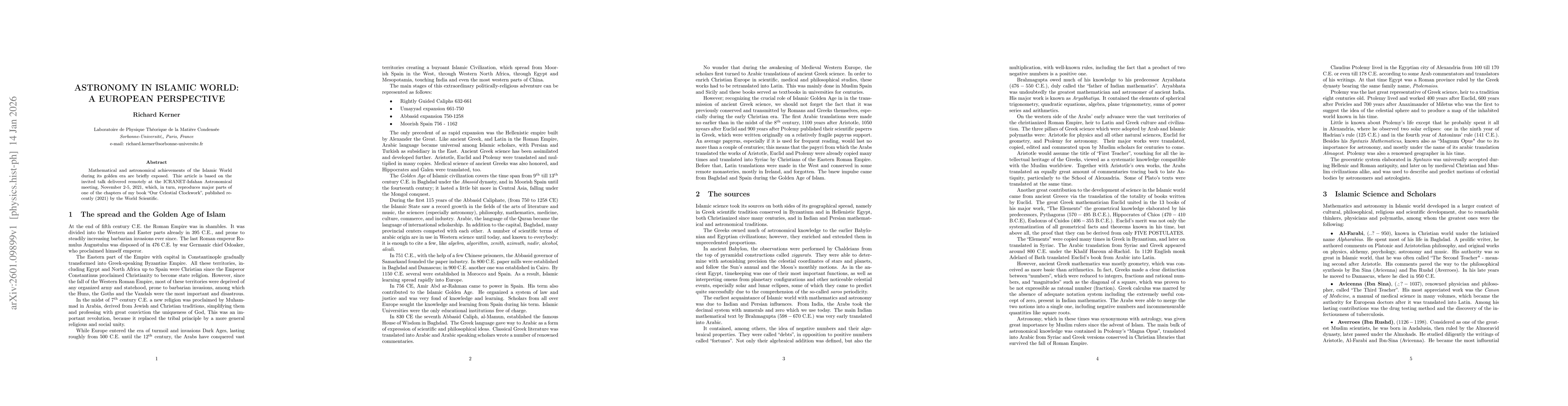 Thumbnail for Astronomy in the Islamic World: a European Perspective