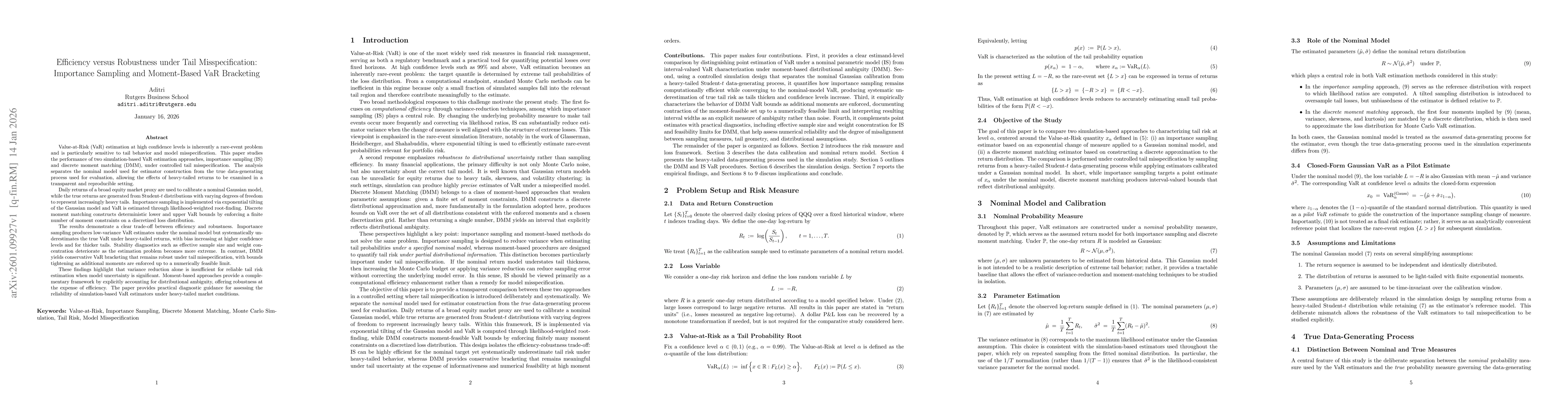 Thumbnail for Efficiency versus Robustness under Tail Misspecification: Importance Sampling and Moment-Based VaR Bracketing