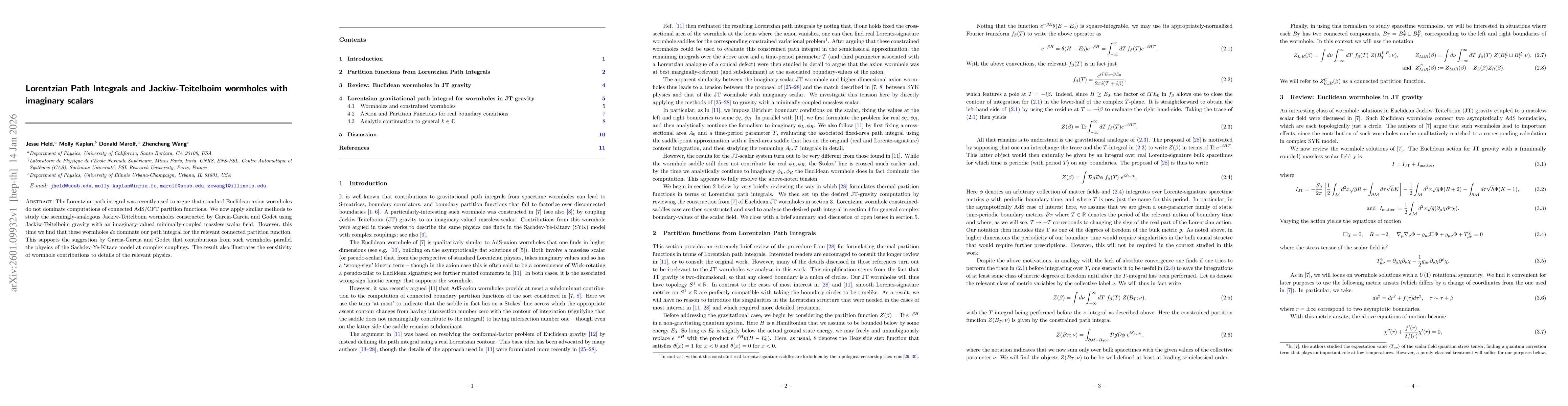 Thumbnail for Lorentzian Path Integrals and Jackiw-Teitelboim wormholes with imaginary scalars
