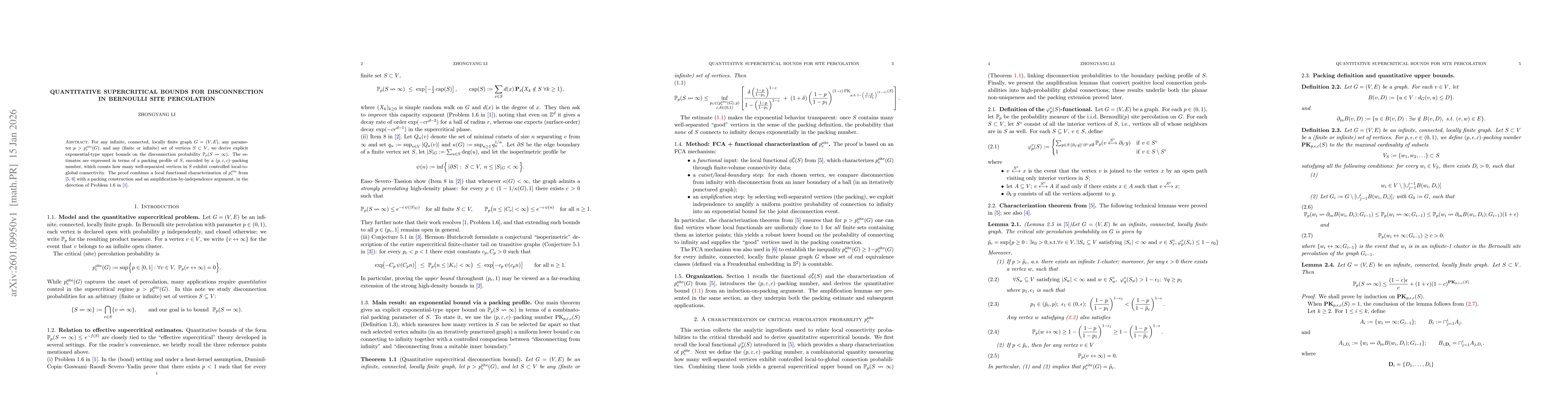 Thumbnail for Quantitative Supercritical Bounds for Disconnection in Bernoulli Site Percolation
