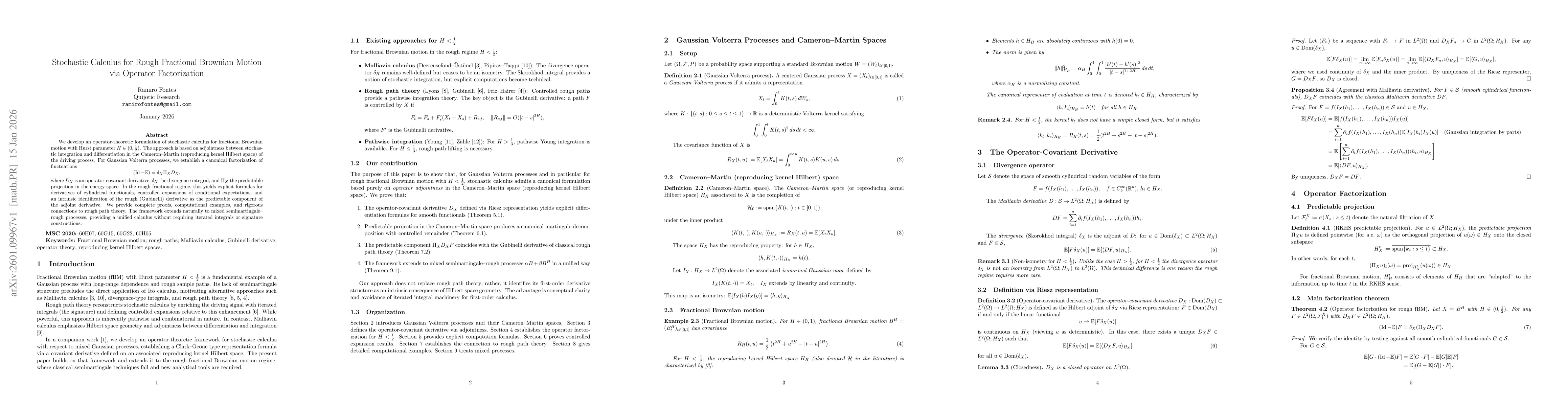 Thumbnail for Stochastic Calculus for Rough Fractional Brownian Motion via Operator Factorization