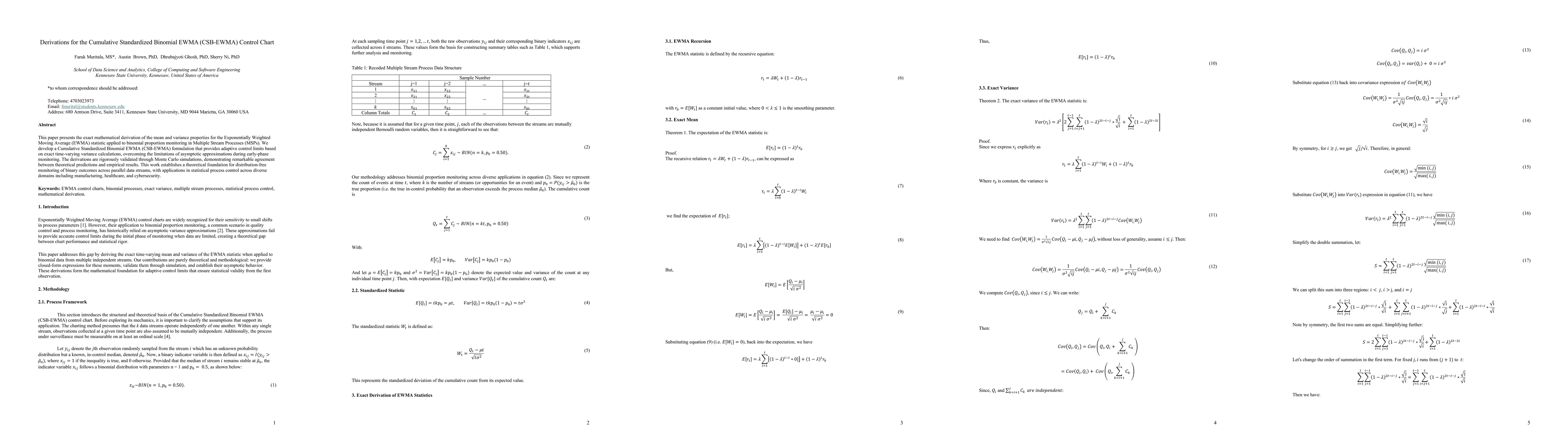 Thumbnail for Derivations for the Cumulative Standardized Binomial EWMA (CSB-EWMA) Control Chart