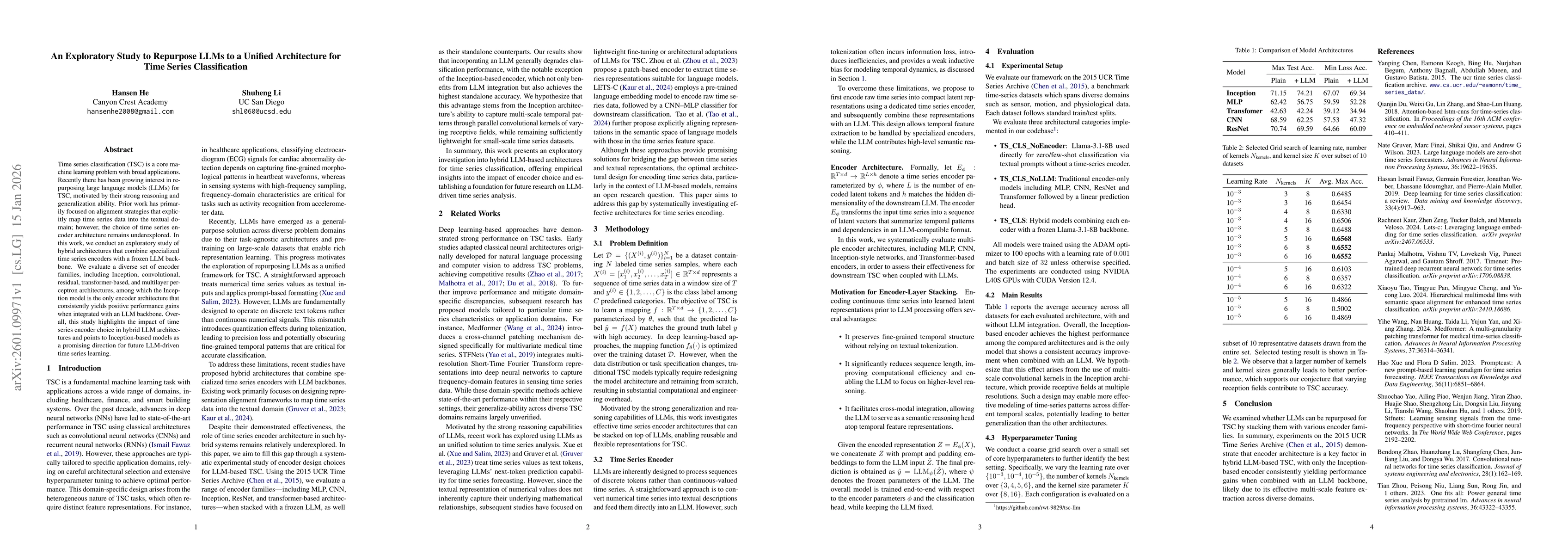 Thumbnail for An Exploratory Study to Repurpose LLMs to a Unified Architecture for Time Series Classification