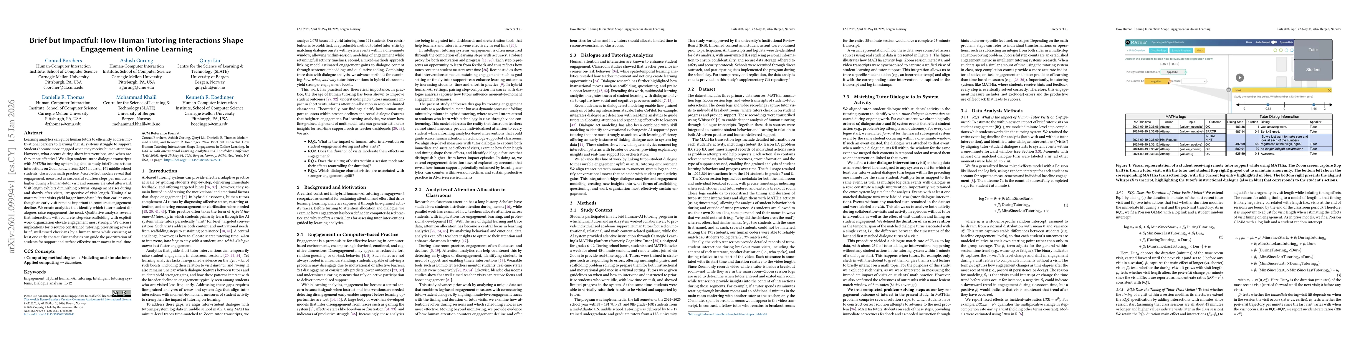 Thumbnail for Brief but Impactful: How Human Tutoring Interactions Shape Engagement in Online Learning