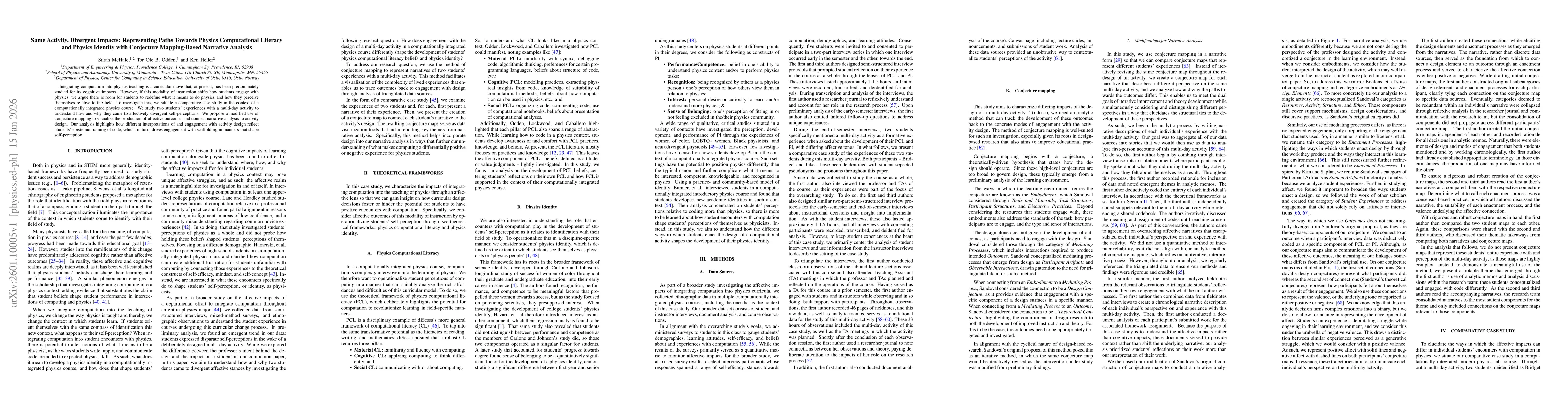 Thumbnail for Same Activity, Divergent Impacts: Representing Paths Towards Physics Computational Literacy and Physics Identity with Conjecture Mapping-Based Narrative Analysis