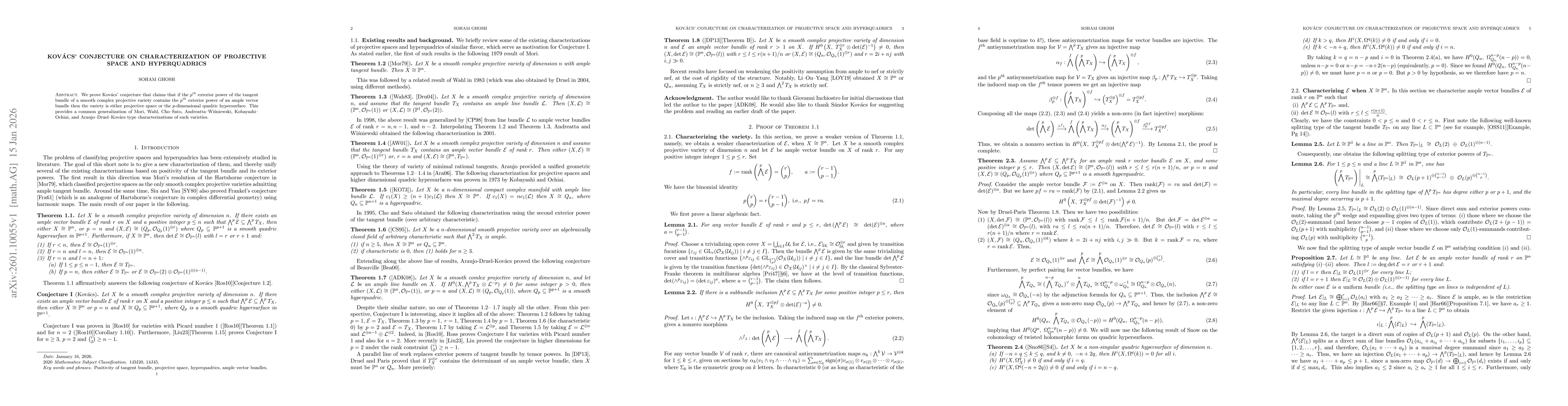 Thumbnail for Kovács' conjecture on characterisation of projective space and hyperquadrics