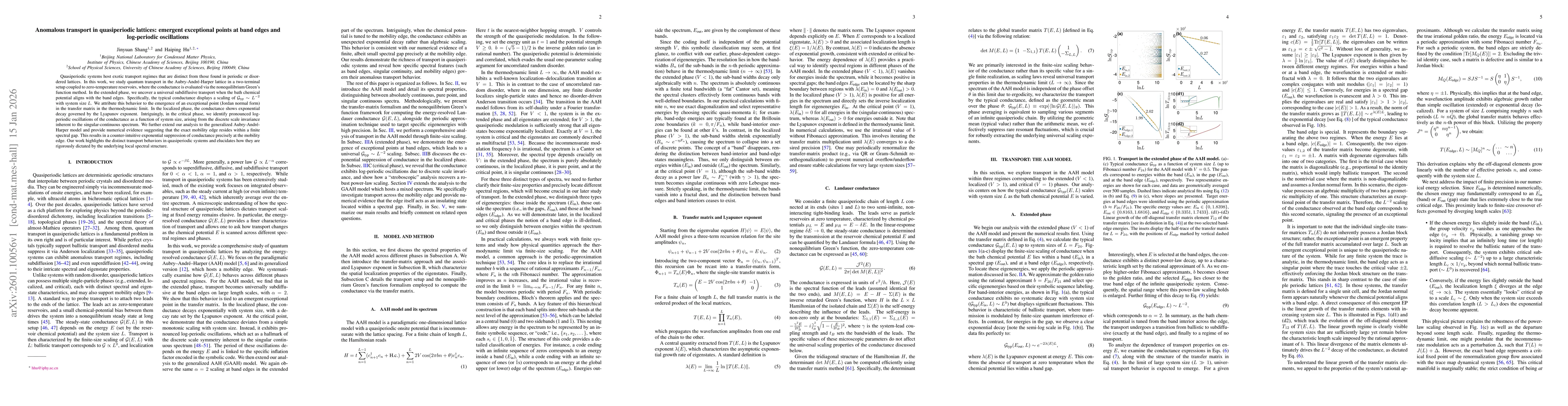 Thumbnail for Anomalous transport in quasiperiodic lattices: emergent exceptional points at band edges and log-periodic oscillations