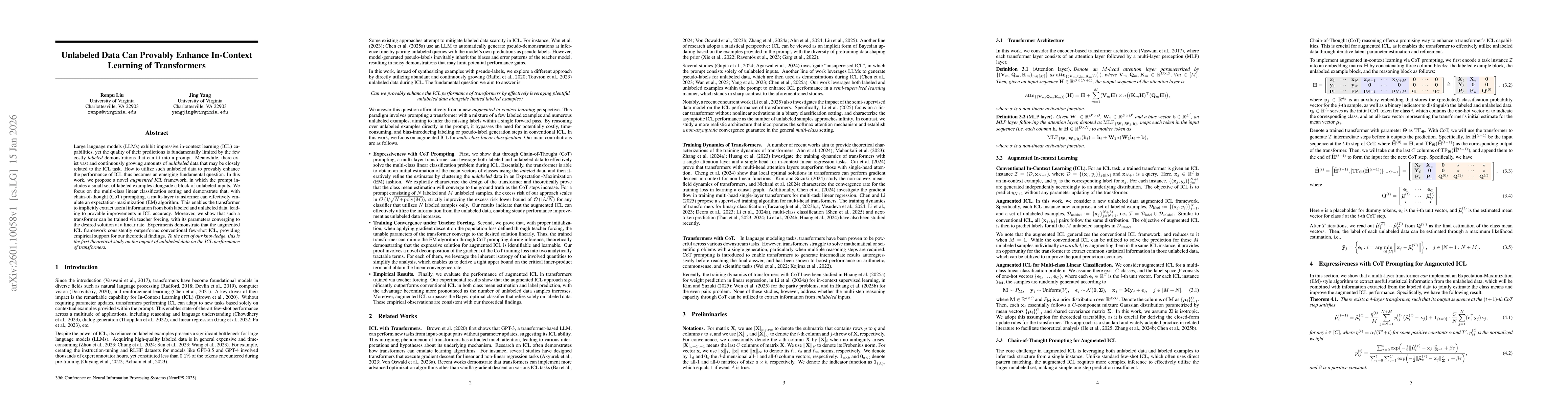 Thumbnail for Unlabeled Data Can Provably Enhance In-Context Learning of Transformers