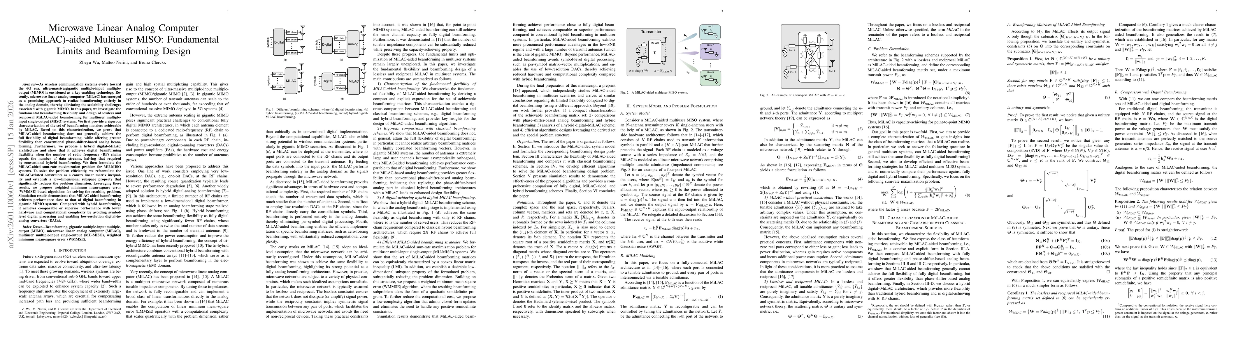 Thumbnail for Microwave Linear Analog Computer (MiLAC)-aided Multiuser MISO: Fundamental Limits and Beamforming Design