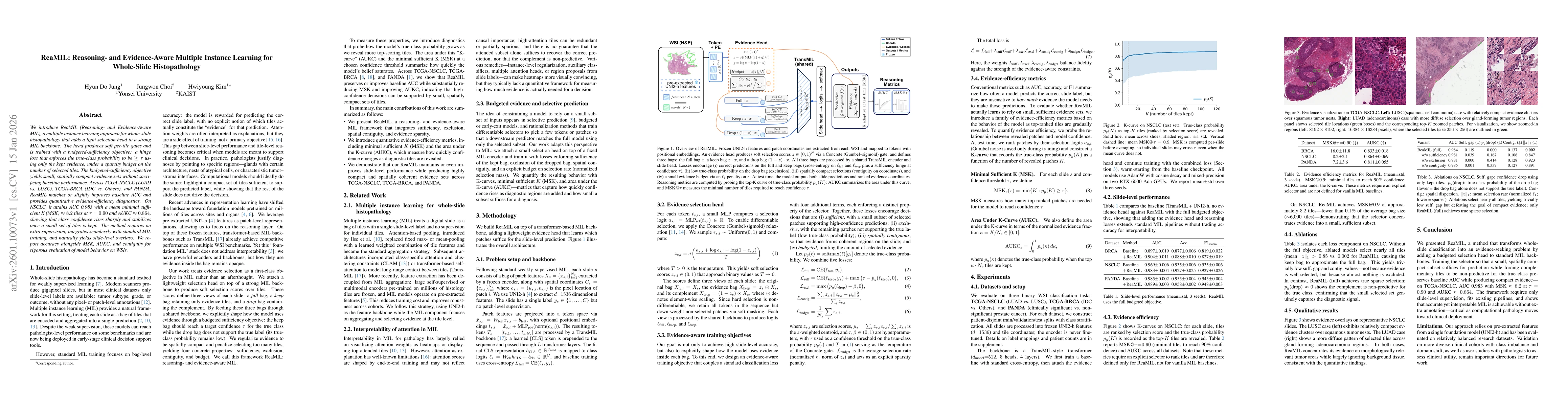 Thumbnail for ReaMIL: Reasoning- and Evidence-Aware Multiple Instance Learning for Whole-Slide Histopathology