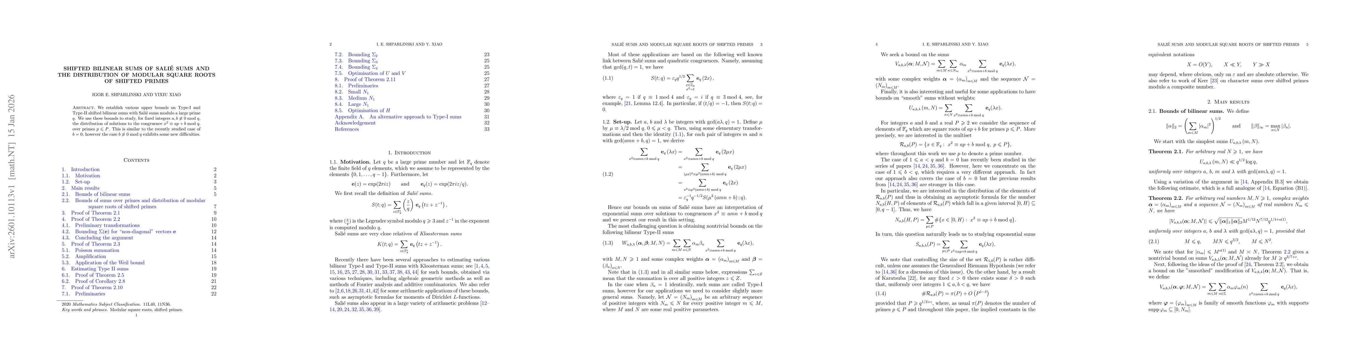 Thumbnail for Shifted bilinear sums of Salié sums and the distribution of modular square roots of shifted primes