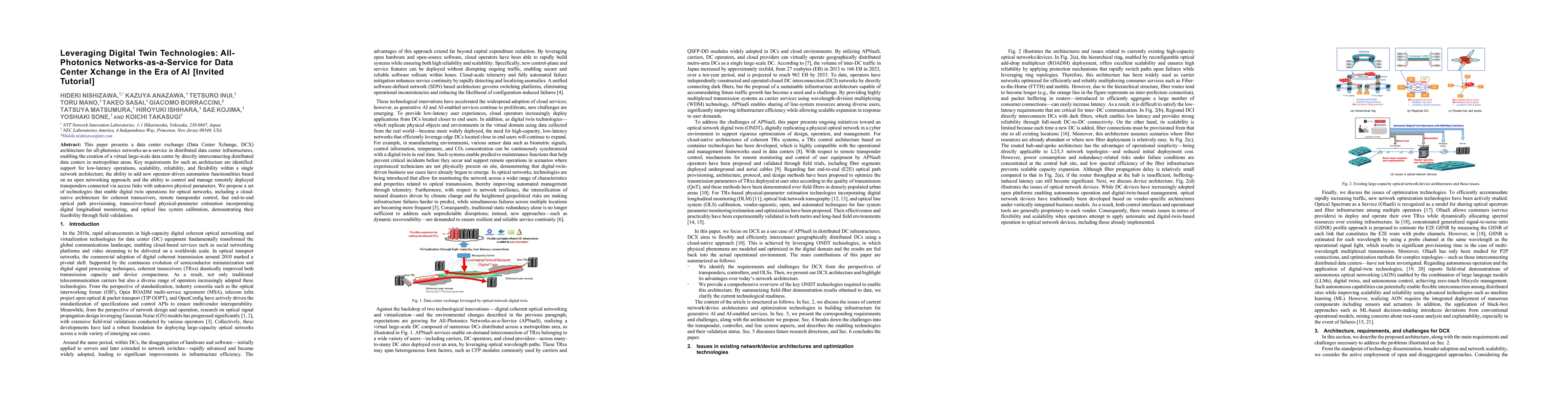 Thumbnail for Leveraging Digital Twin Technologies: All-Photonics Networks-as-a-Service for Data Center Xchange in the Era of AI [Invited Tutorial]