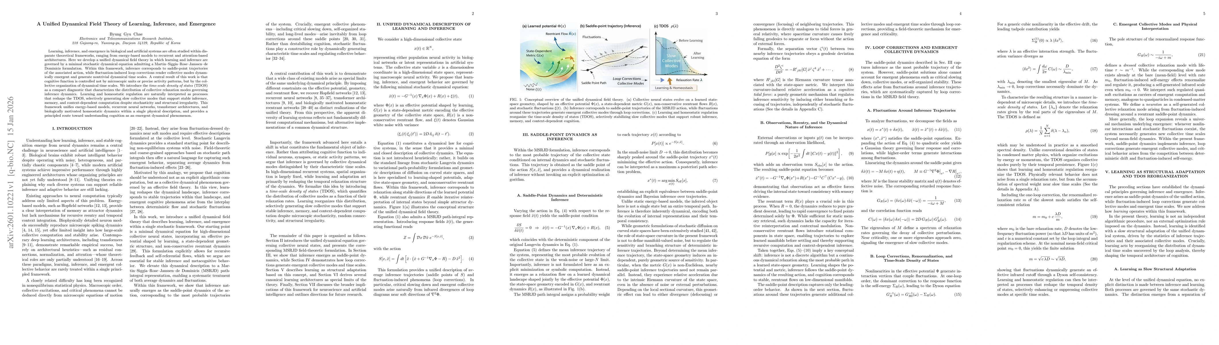 Thumbnail for A Unified Dynamical Field Theory of Learning, Inference, and Emergence