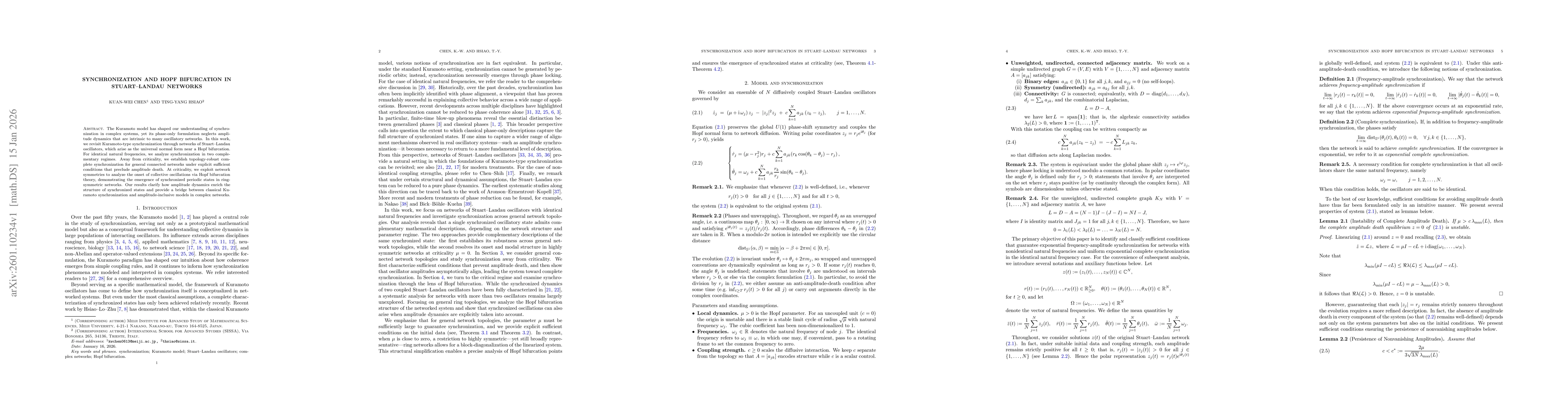 Thumbnail for Synchronization and Hopf Bifurcation in Stuart--Landau Networks
