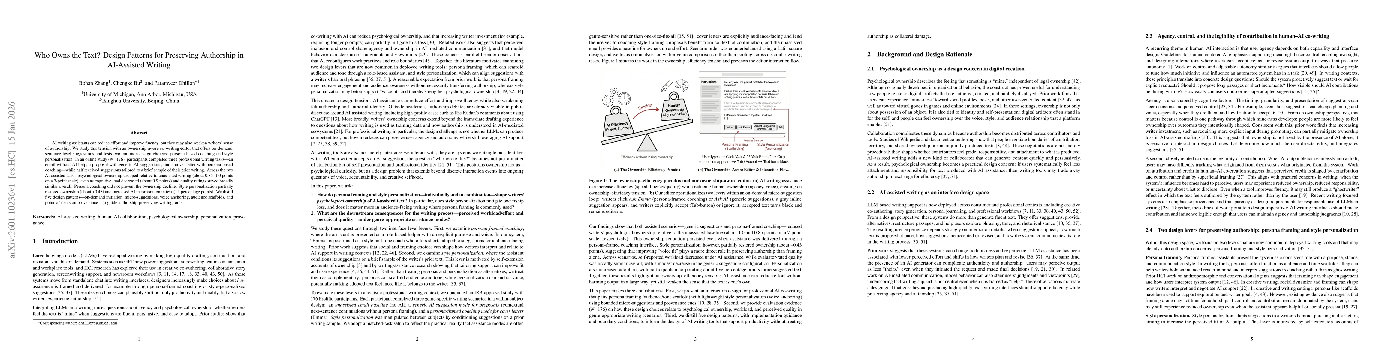 Thumbnail for Who Owns the Text? Design Patterns for Preserving Authorship in AI-Assisted Writing