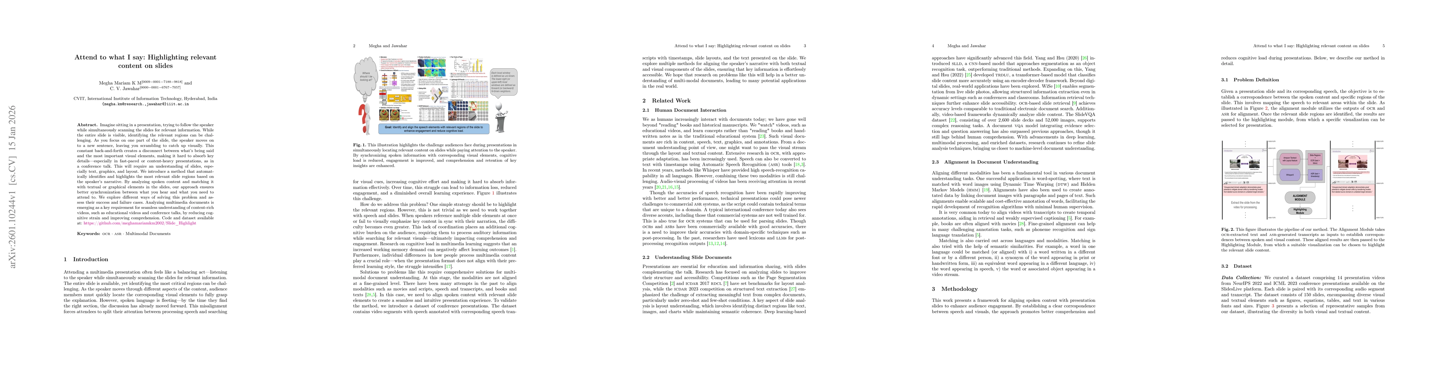 Thumbnail for Attend to what I say: Highlighting relevant content on slides