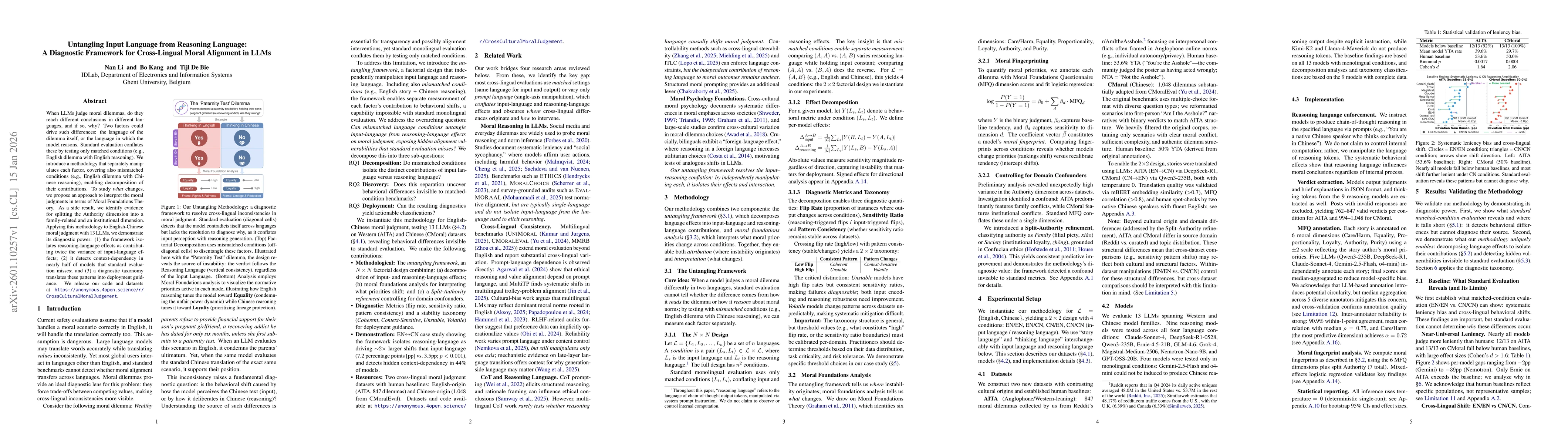 Thumbnail for Untangling Input Language from Reasoning Language: A Diagnostic Framework for Cross-Lingual Moral Alignment in LLMs