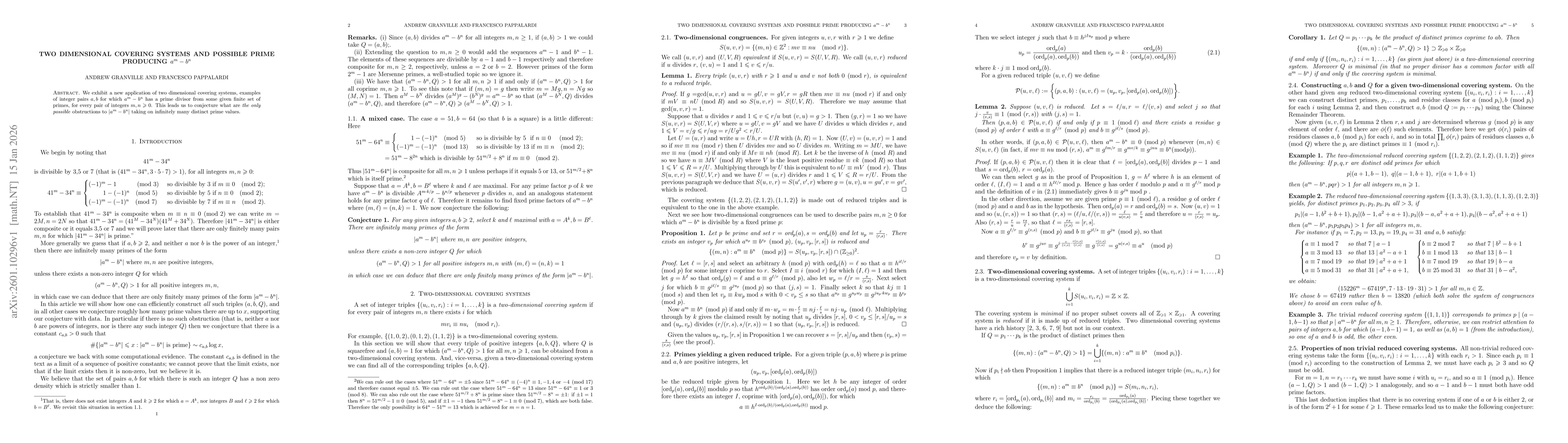 Thumbnail for Two dimensional covering systems and possible prime producing $a^m-b^n$