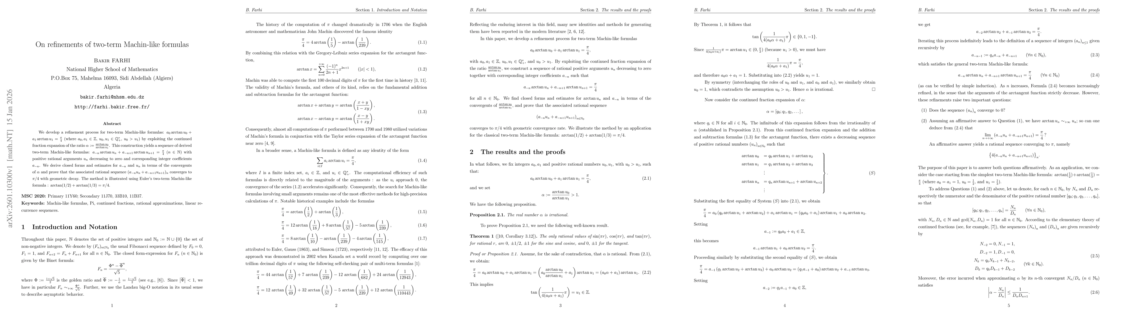 Thumbnail for On refinements of two-term Machin-like formulas