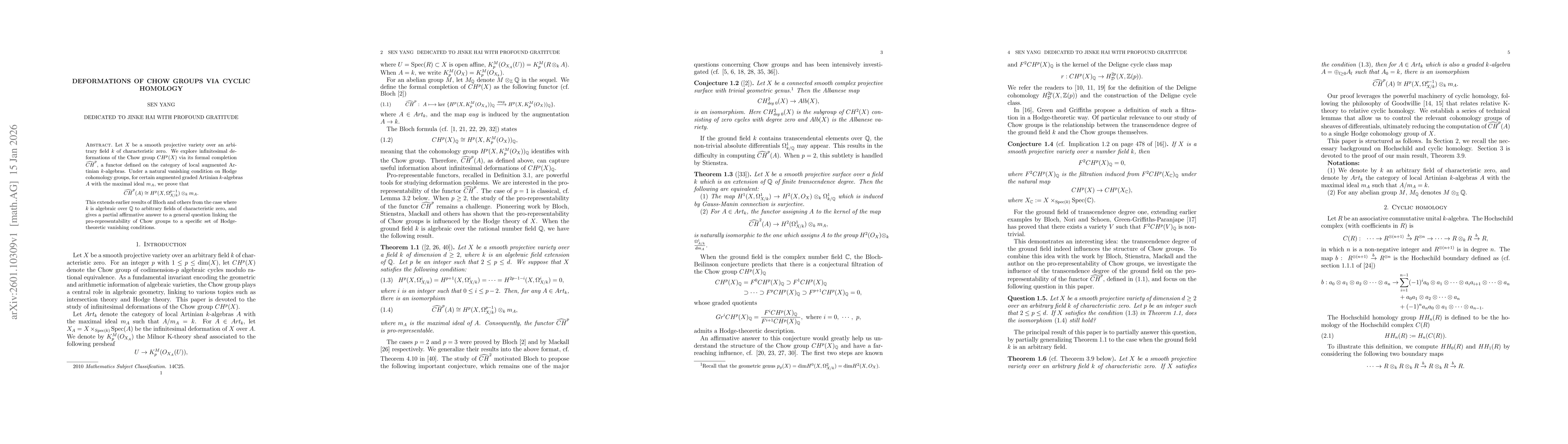 Thumbnail for Deformations of Chow groups via cyclic homology