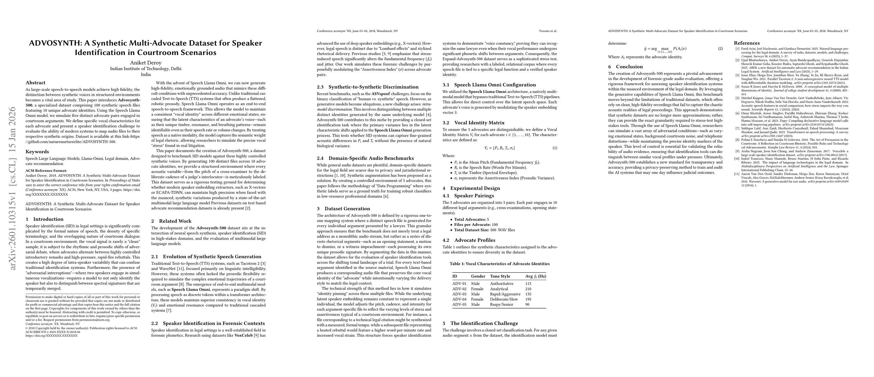Thumbnail for ADVOSYNTH: A Synthetic Multi-Advocate Dataset for Speaker Identification in Courtroom Scenarios