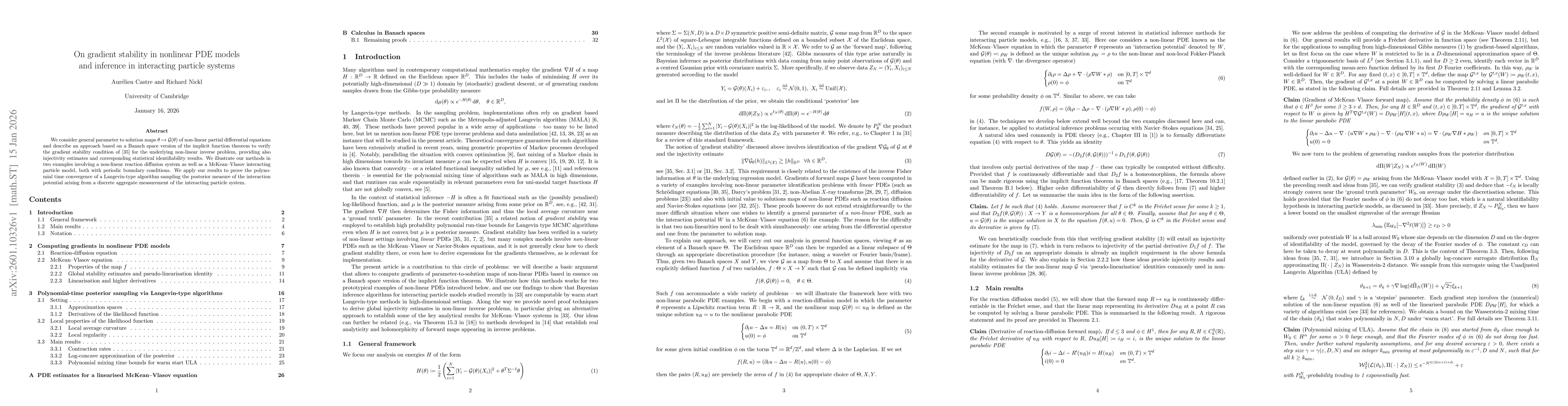 Thumbnail for On gradient stability in nonlinear PDE models and inference in interacting particle systems