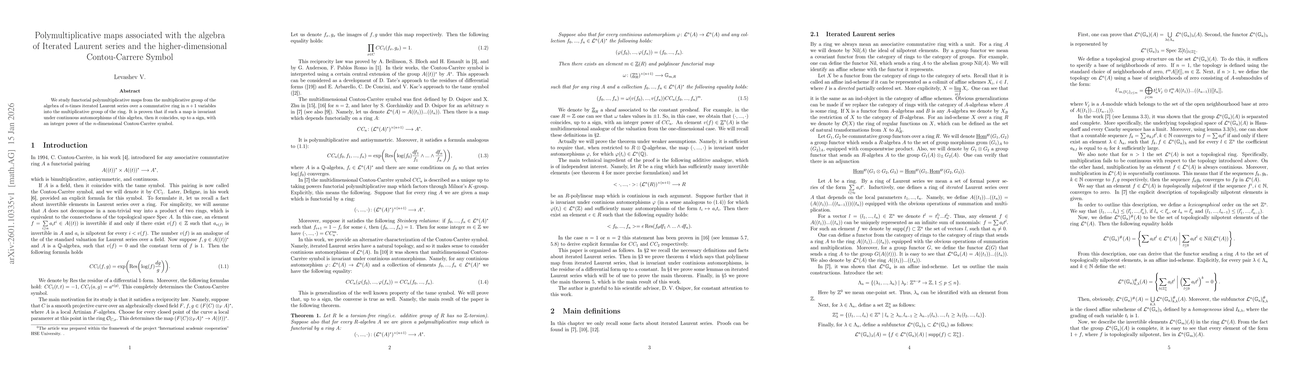 Thumbnail for Polymultiplicative maps associated with the algebra of Iterated Laurent series and the higher-dimensional Contou-Carrere Symbol