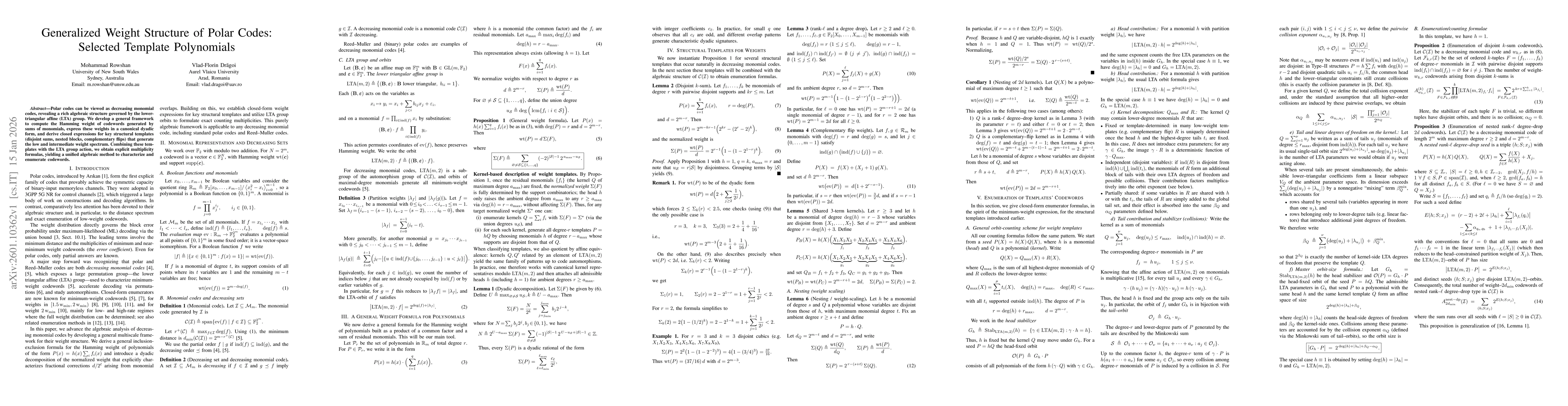Thumbnail for Generalized Weight Structure of Polar Codes: Selected Template Polynomials