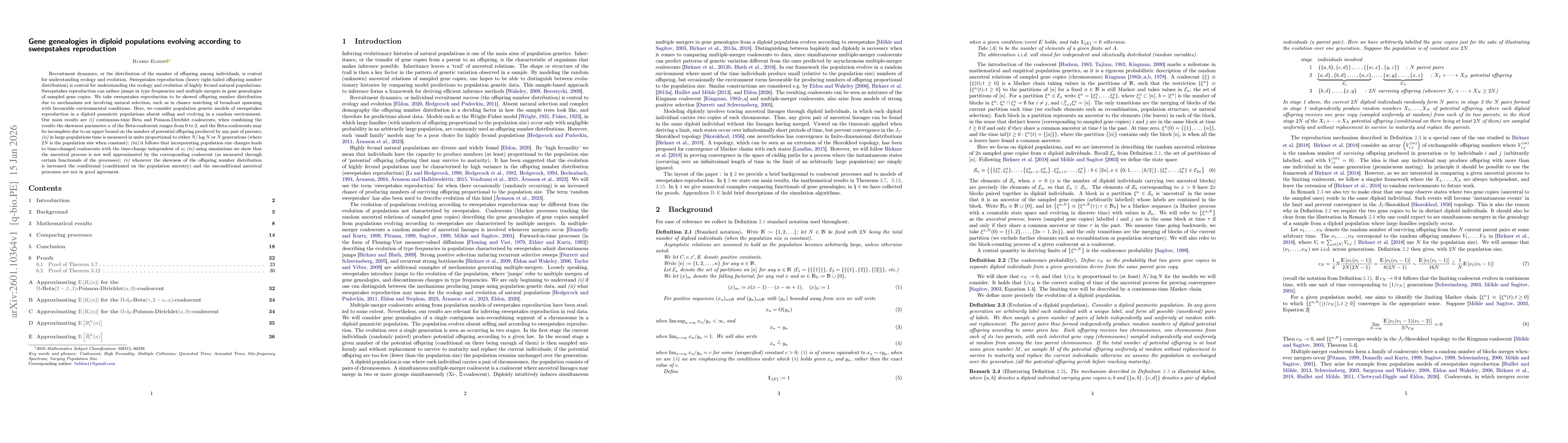 Thumbnail for Gene genealogies in diploid populations evolving according to sweepstakes reproduction