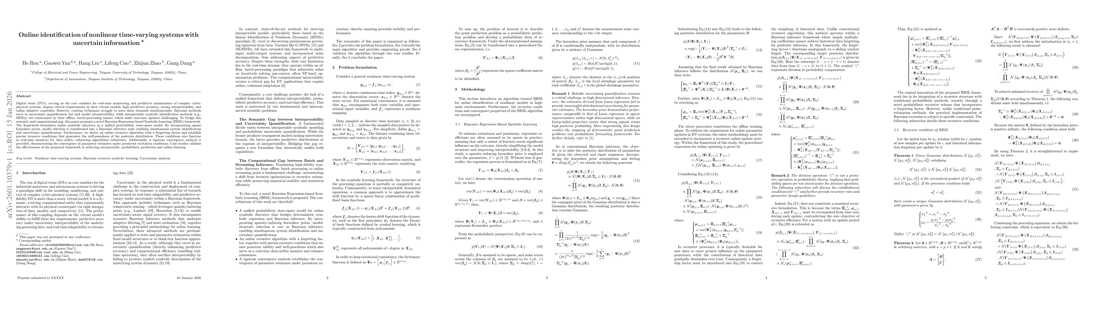Thumbnail for Online identification of nonlinear time-varying systems with uncertain information