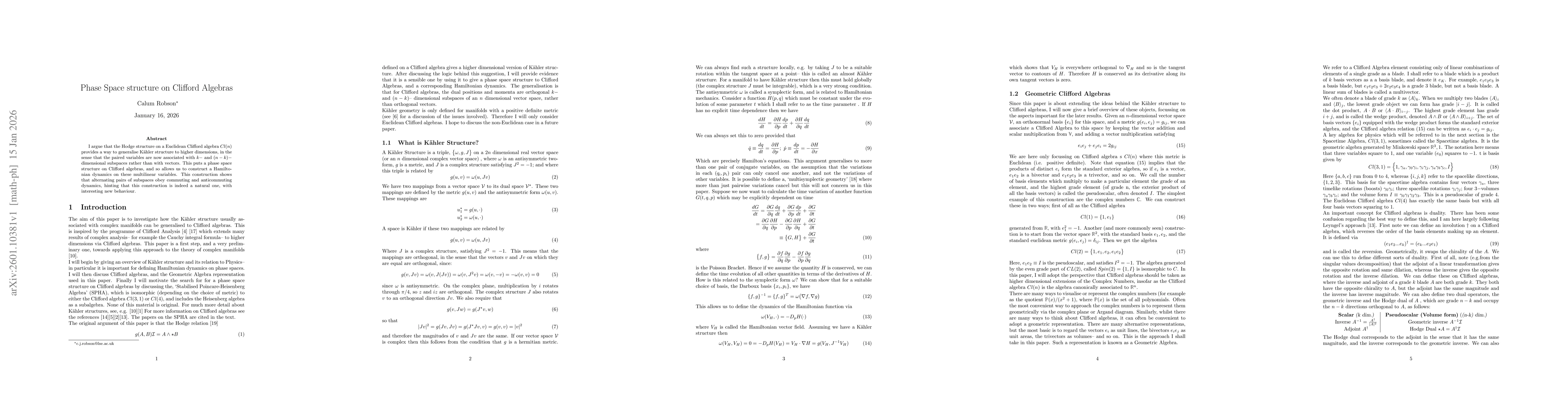 Thumbnail for Phase Space structure on Clifford Algebras