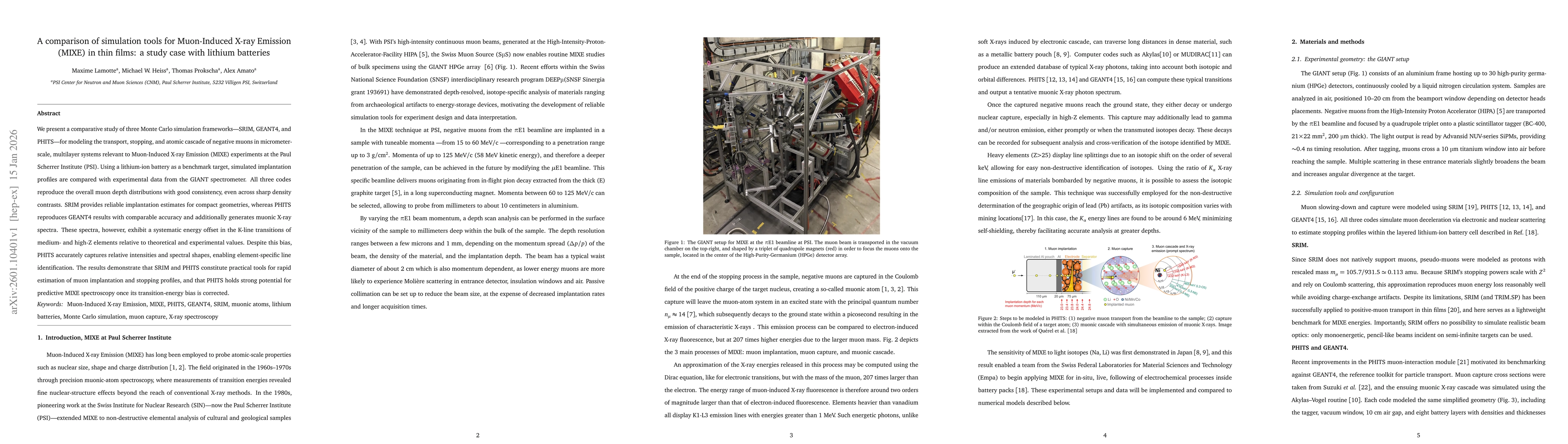 Thumbnail for A comparison of simulation tools for Muon-Induced X-ray Emission (MIXE) in thin films: a study case with lithium batteries