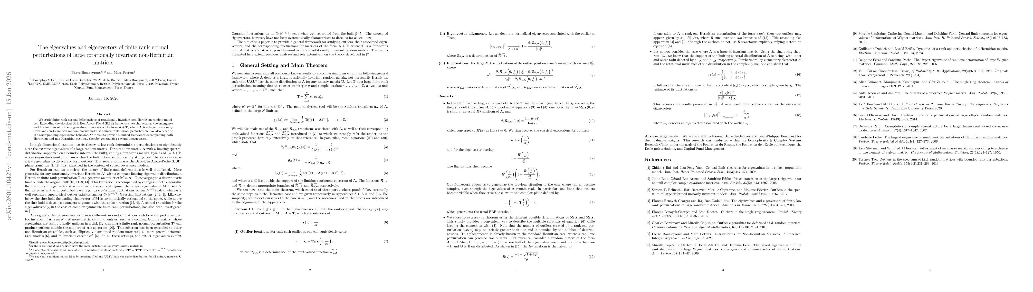 Thumbnail for The eigenvalues and eigenvectors of finite-rank normal perturbations of large rotationally invariant non-Hermitian matrices