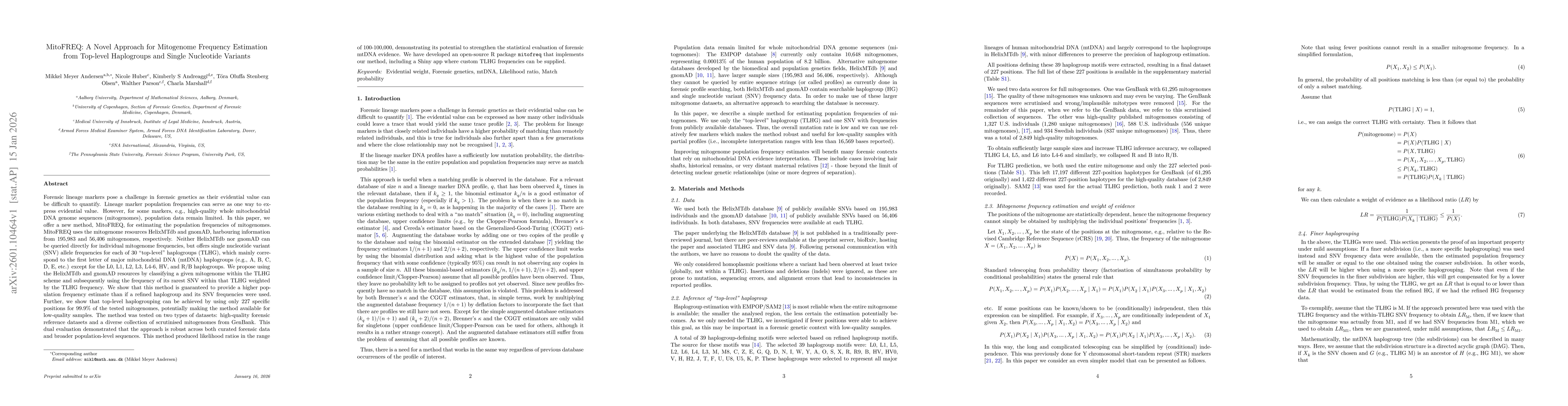Thumbnail for MitoFREQ: A Novel Approach for Mitogenome Frequency Estimation from Top-level Haplogroups and Single Nucleotide Variants