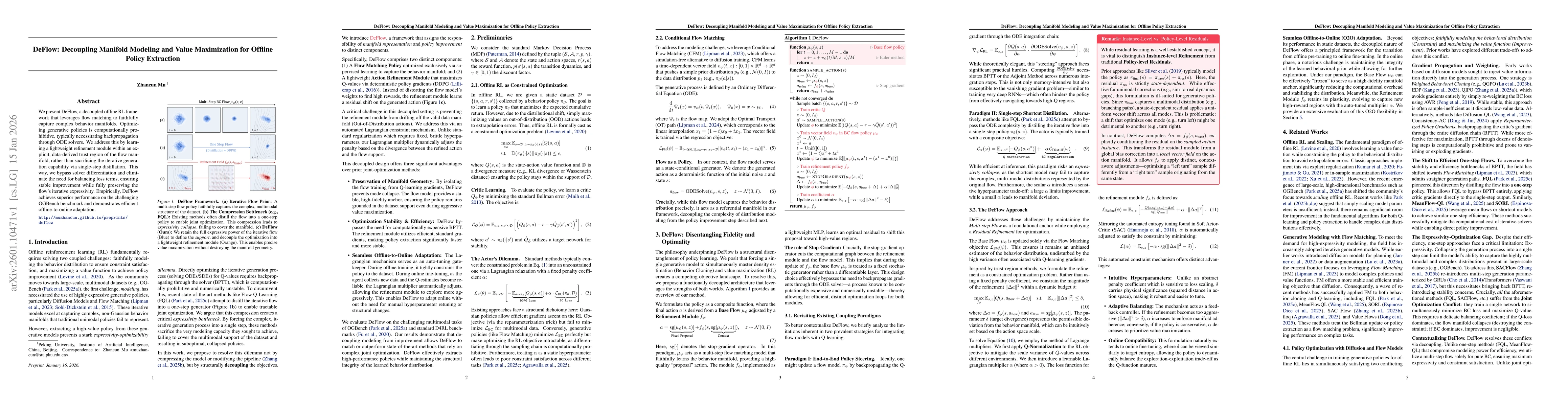 Thumbnail for DeFlow: Decoupling Manifold Modeling and Value Maximization for Offline Policy Extraction