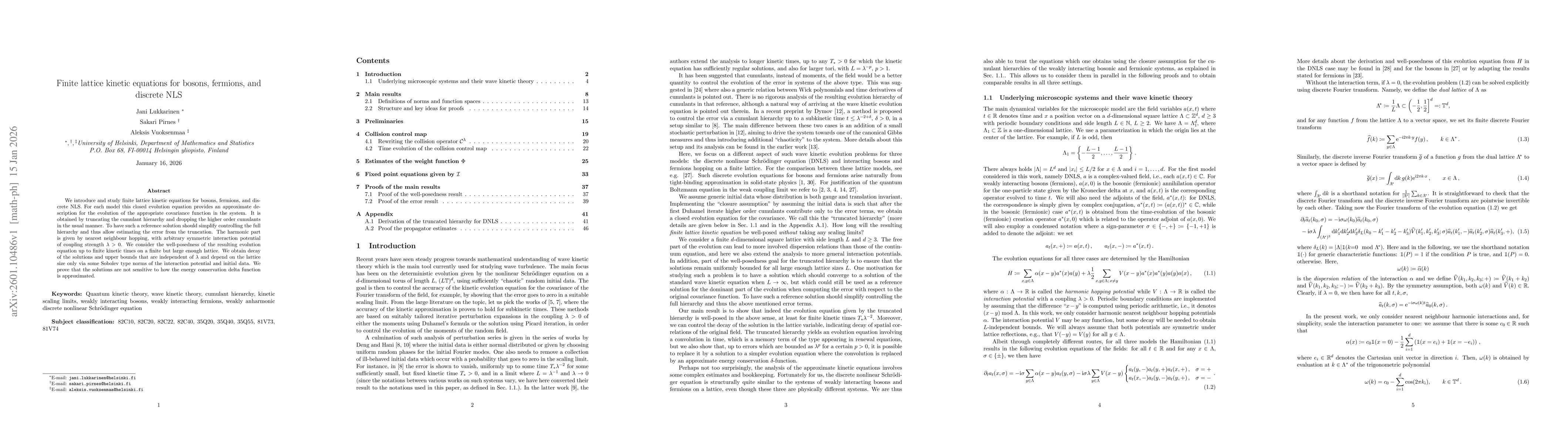 Thumbnail for Finite lattice kinetic equations for bosons, fermions, and discrete NLS