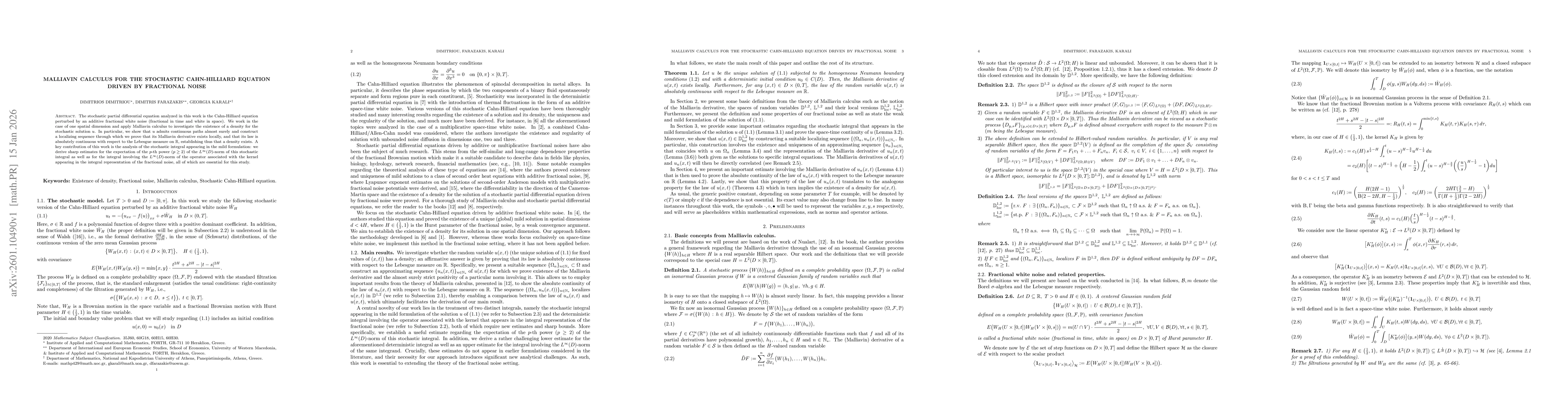 Thumbnail for Malliavin Calculus for the stochastic Cahn-Hilliard equation driven by fractional noise