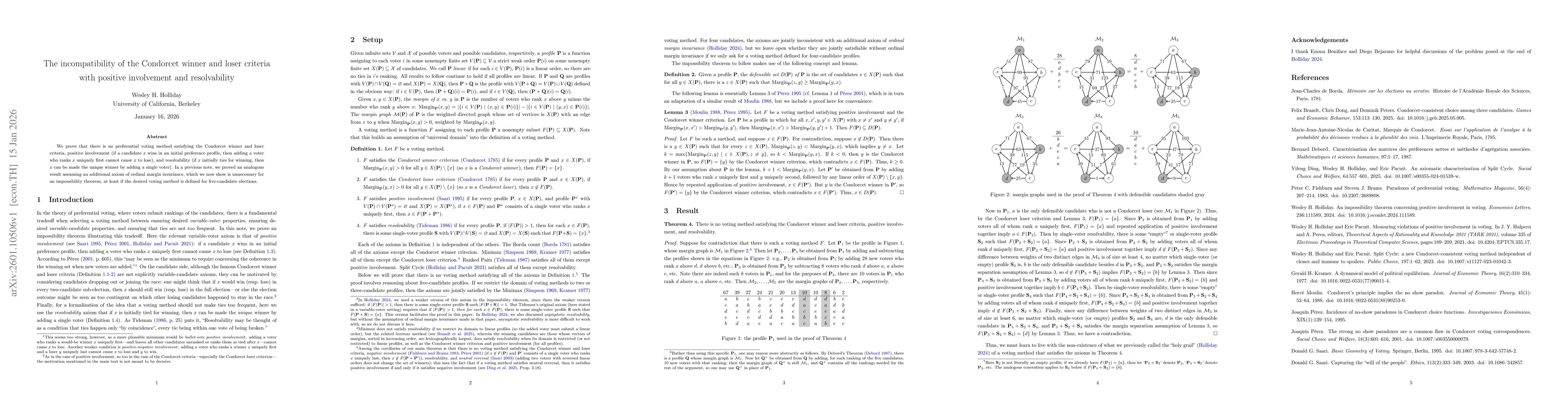 Thumbnail for The incompatibility of the Condorcet winner and loser criteria with positive involvement and resolvability