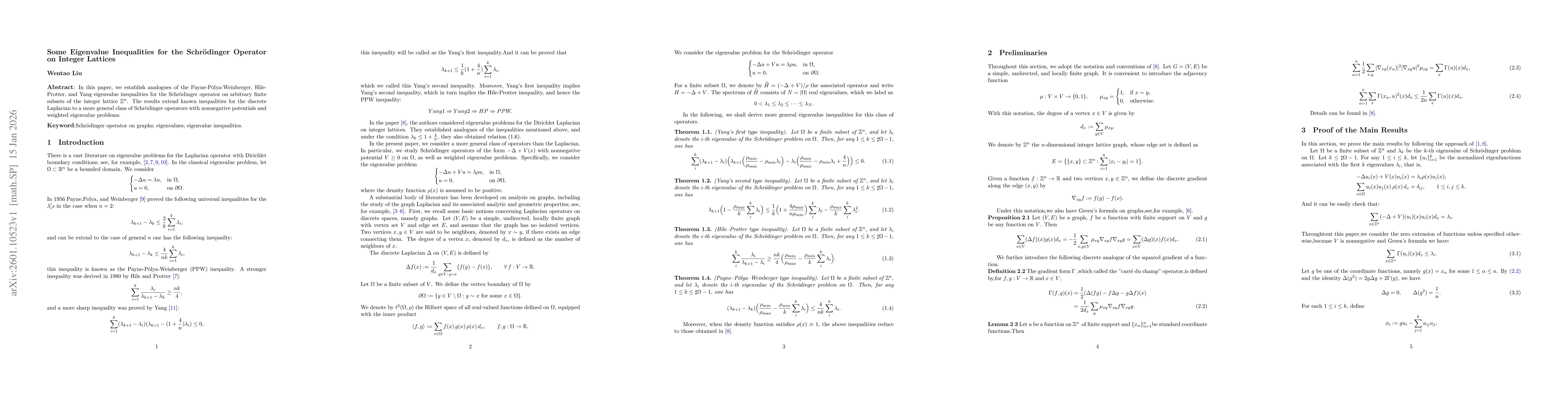 Thumbnail for Some Eigenvalue Inequalities for the Schrödinger Operator on Integer Lattices