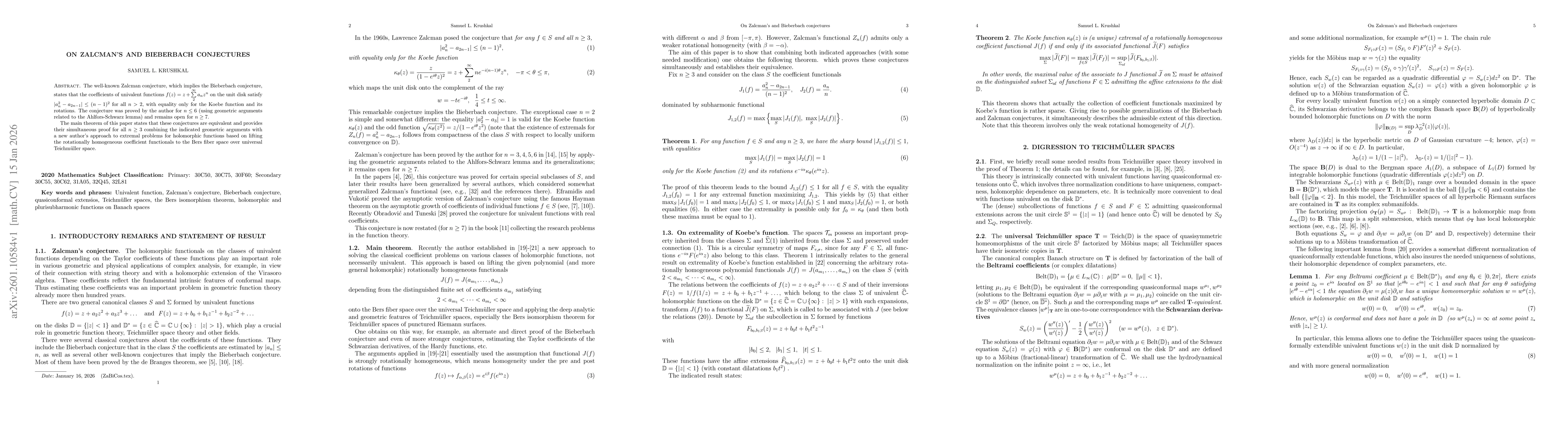 Thumbnail for On Zalcman's and Bieberbach conjectures