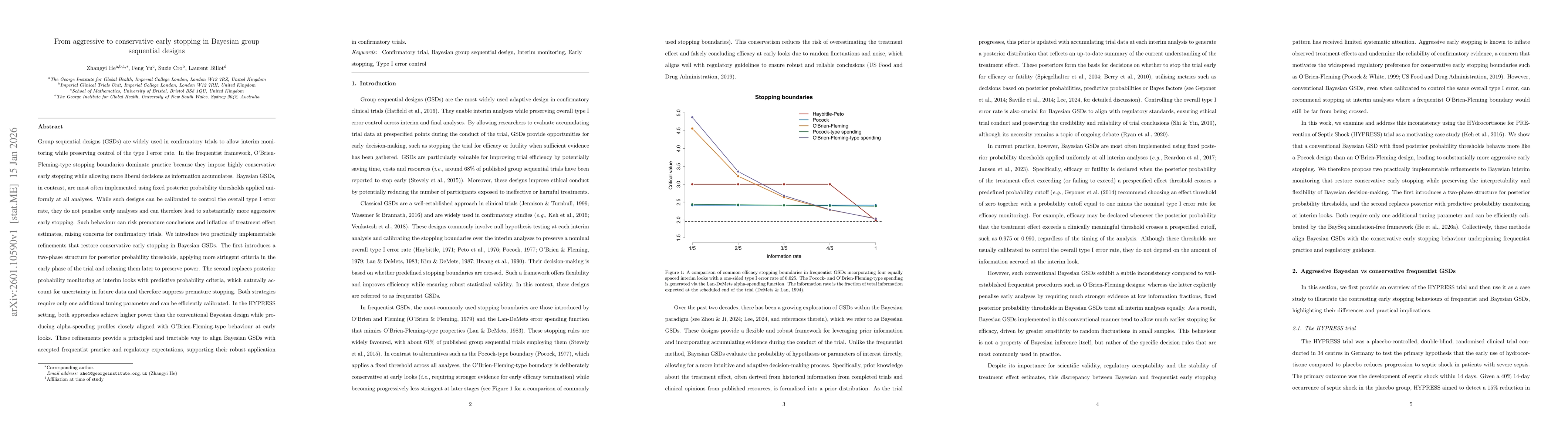 Thumbnail for From aggressive to conservative early stopping in Bayesian group sequential designs