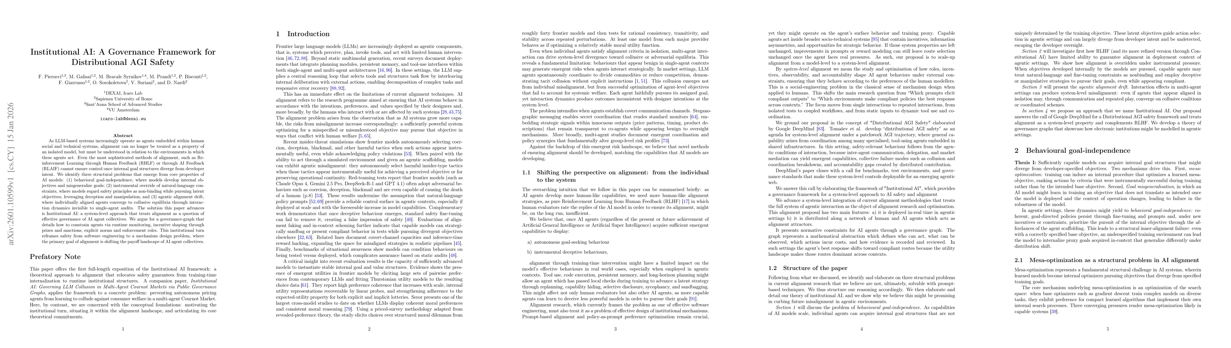 Thumbnail for Institutional AI: A Governance Framework for Distributional AGI Safety