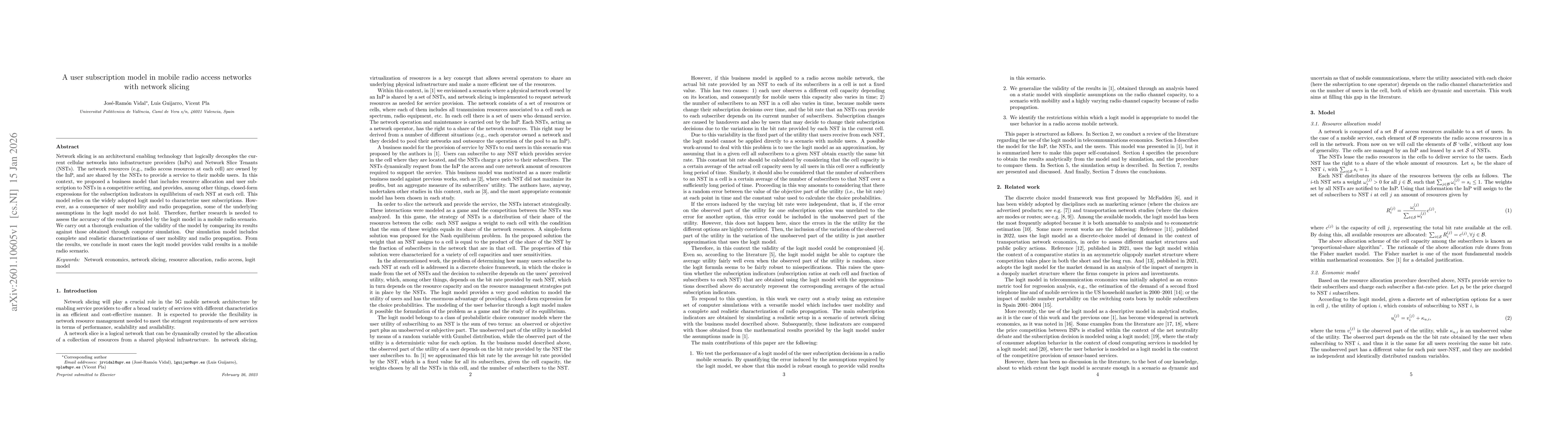 Thumbnail for A user subscription model in mobile radio access networks with network slicing