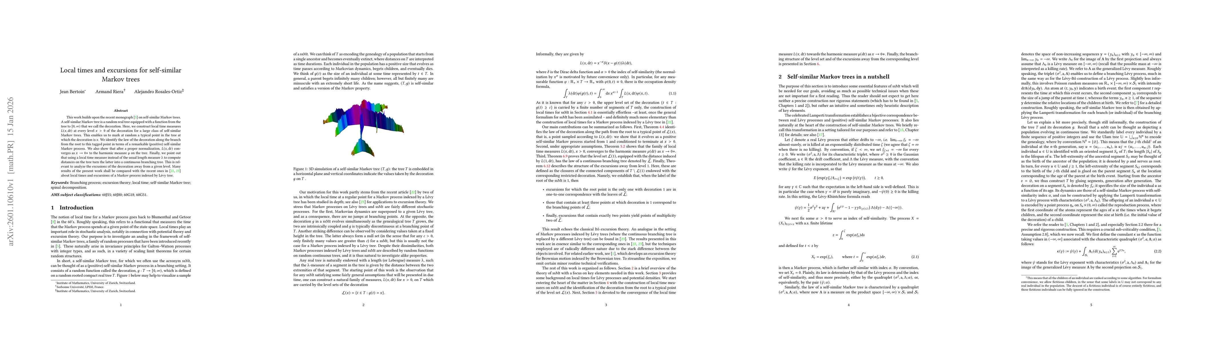 Thumbnail for Local times and excursions for self-similar Markov trees