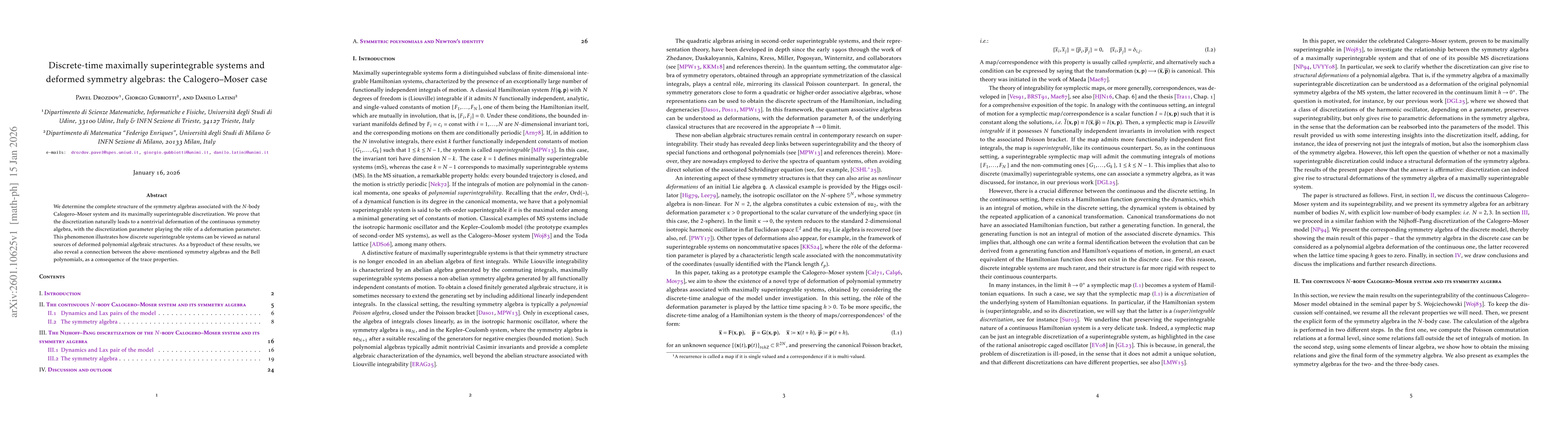 Thumbnail for Discrete-time maximally superintegrable systems and deformed symmetry algebras: the Calogero-Moser case