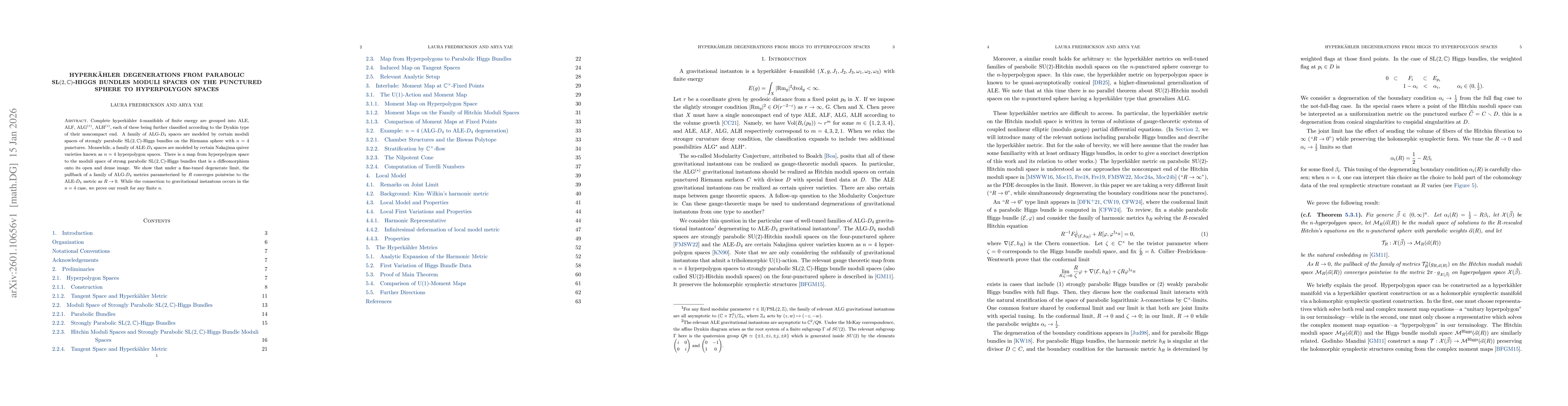 Thumbnail for Hyperkähler Degenerations from Parabolic $\mathrm{SL}(2,\mathbb{C})$-Higgs Bundles Moduli Spaces on the Punctured Sphere to Hyperpolygon Spaces