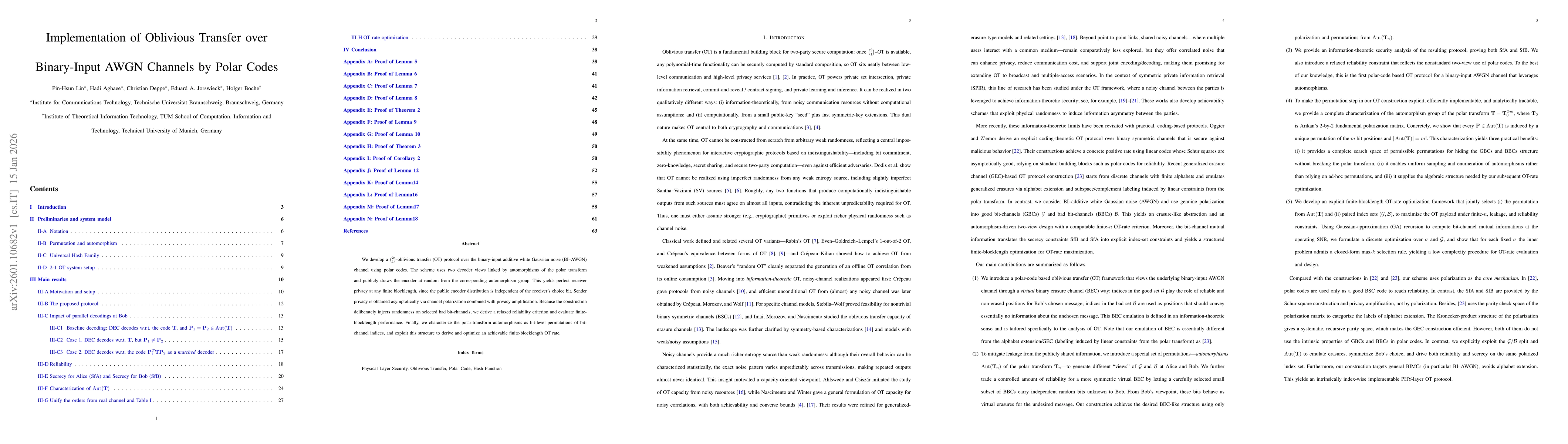 Thumbnail for Implementation of Oblivious Transfer over Binary-Input AWGN Channels by Polar Codes
