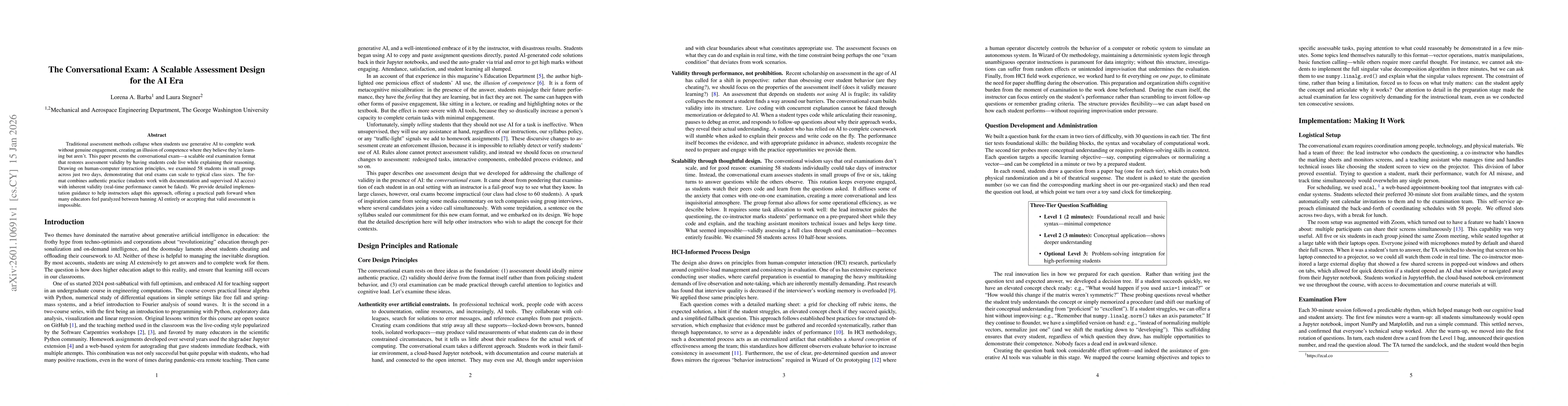 Thumbnail for The Conversational Exam: A Scalable Assessment Design for the AI Era