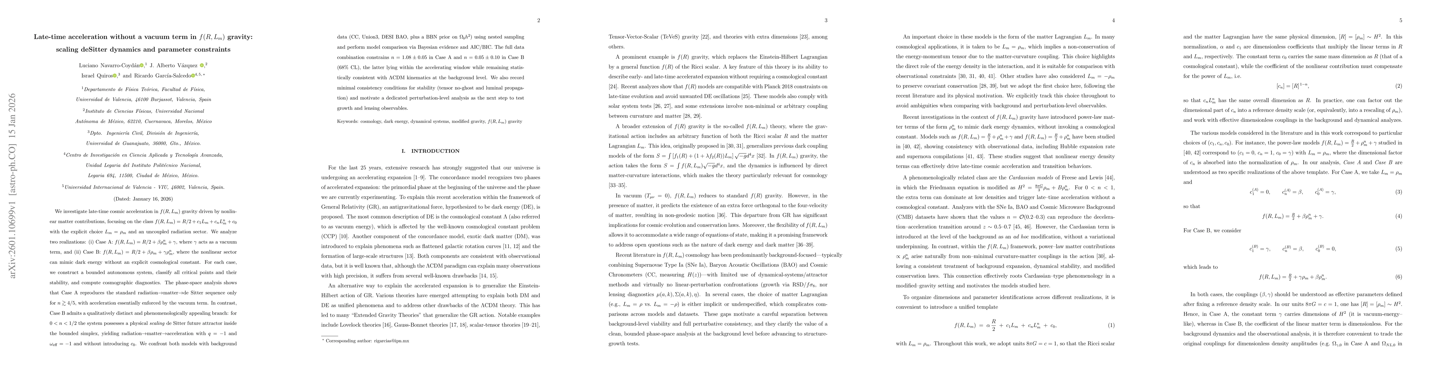 Thumbnail for Late-time acceleration without a vacuum term in ${f(R,L_m)}$ gravity: scaling deSitter dynamics and parameter constraints