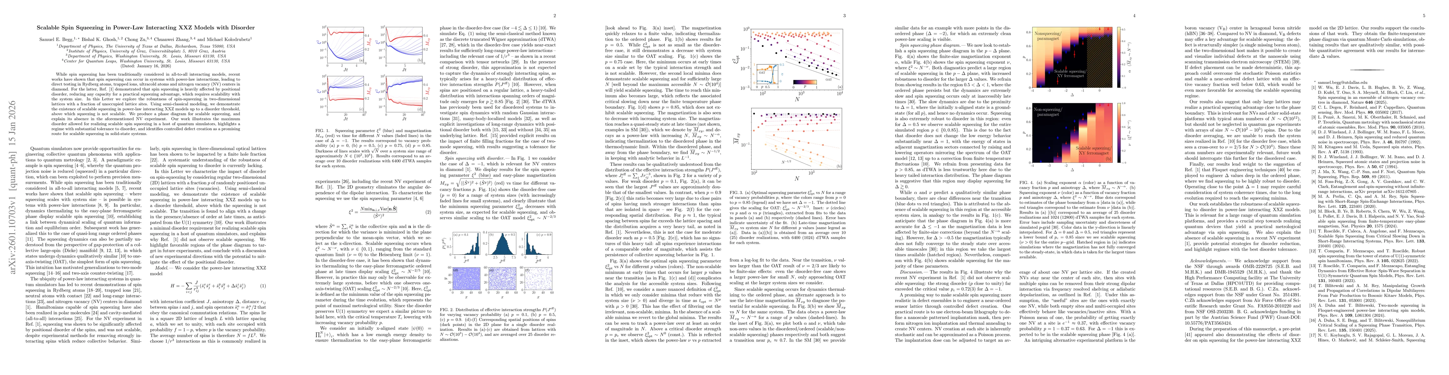 Thumbnail for Scalable Spin Squeezing in Power-Law Interacting XXZ Models with Disorder